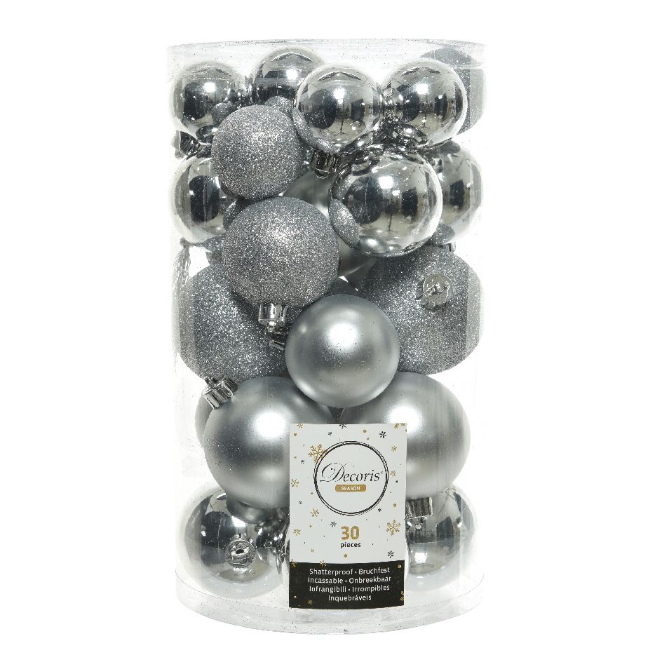 Confezione di  30 palline di Natale assortimento Alpine Argento 1