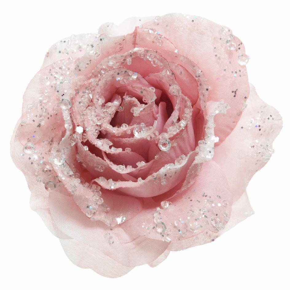 Fiore decorativo con pinza paillete Rosa cipria 3