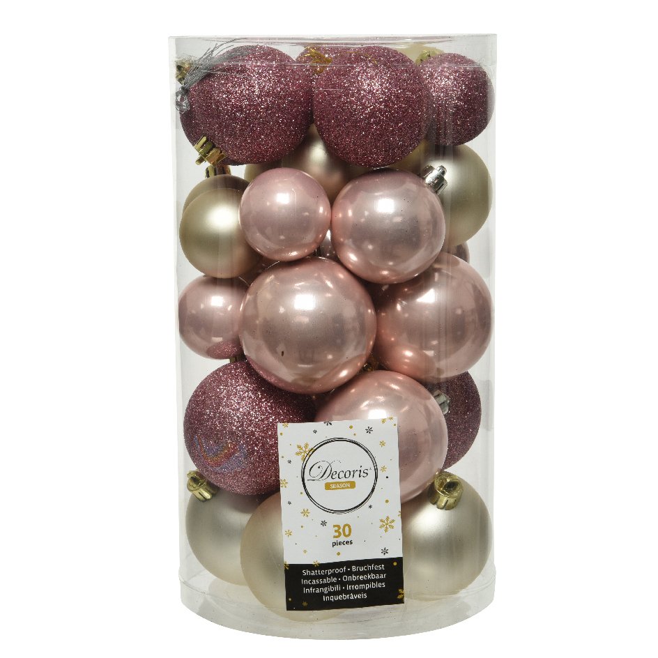 Confezione di  30 palline di Natale Alpine mix colore Camel / Rosa cipria 1