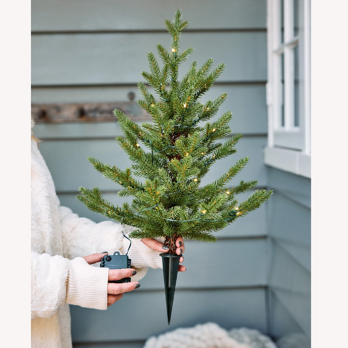 Albero di Natale artificiale illuminato Allix à piquer dans le sol Alt. 60 cm Bianco caldo