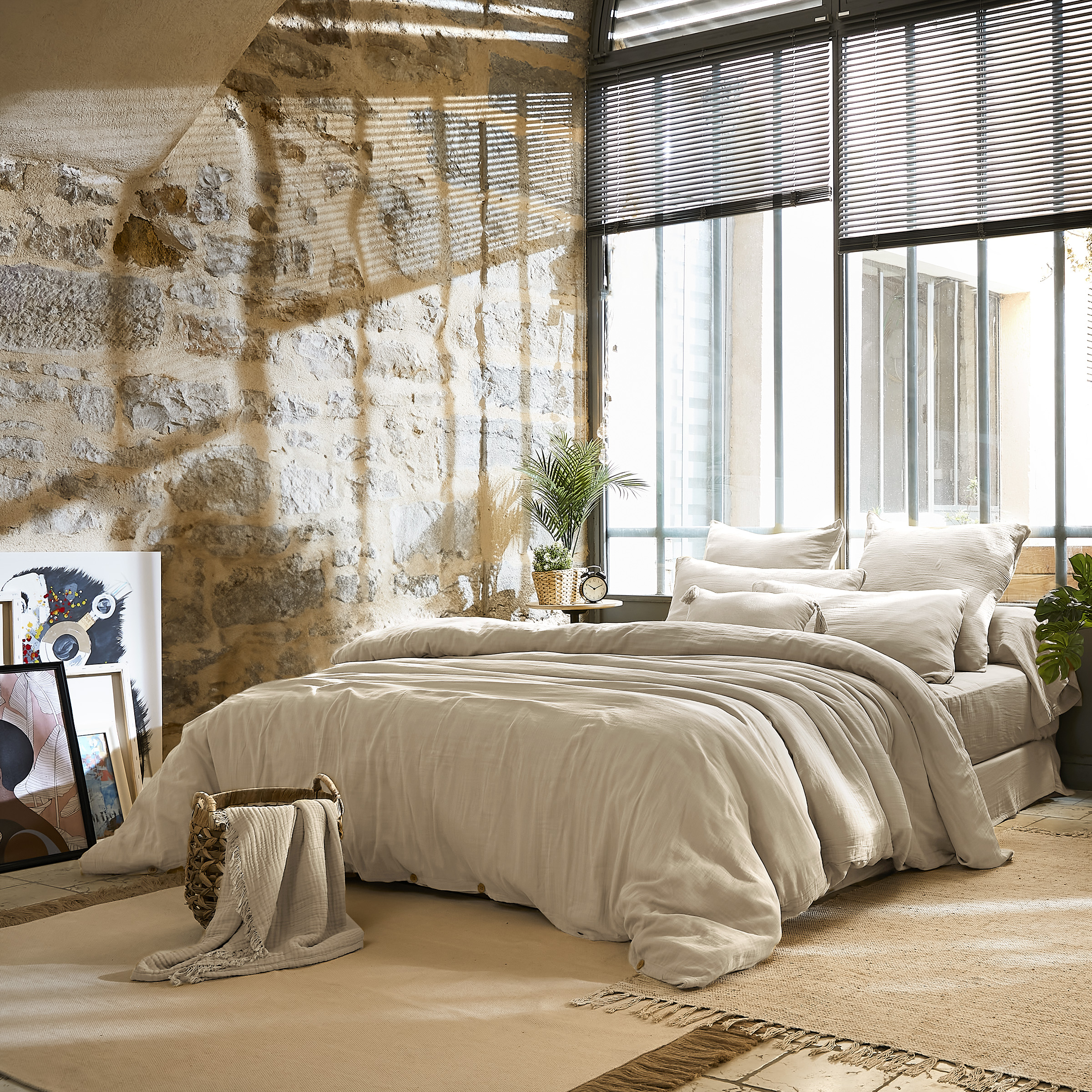 Copripiumino garza di cotone (280 cm) Gaïa Beige pampa