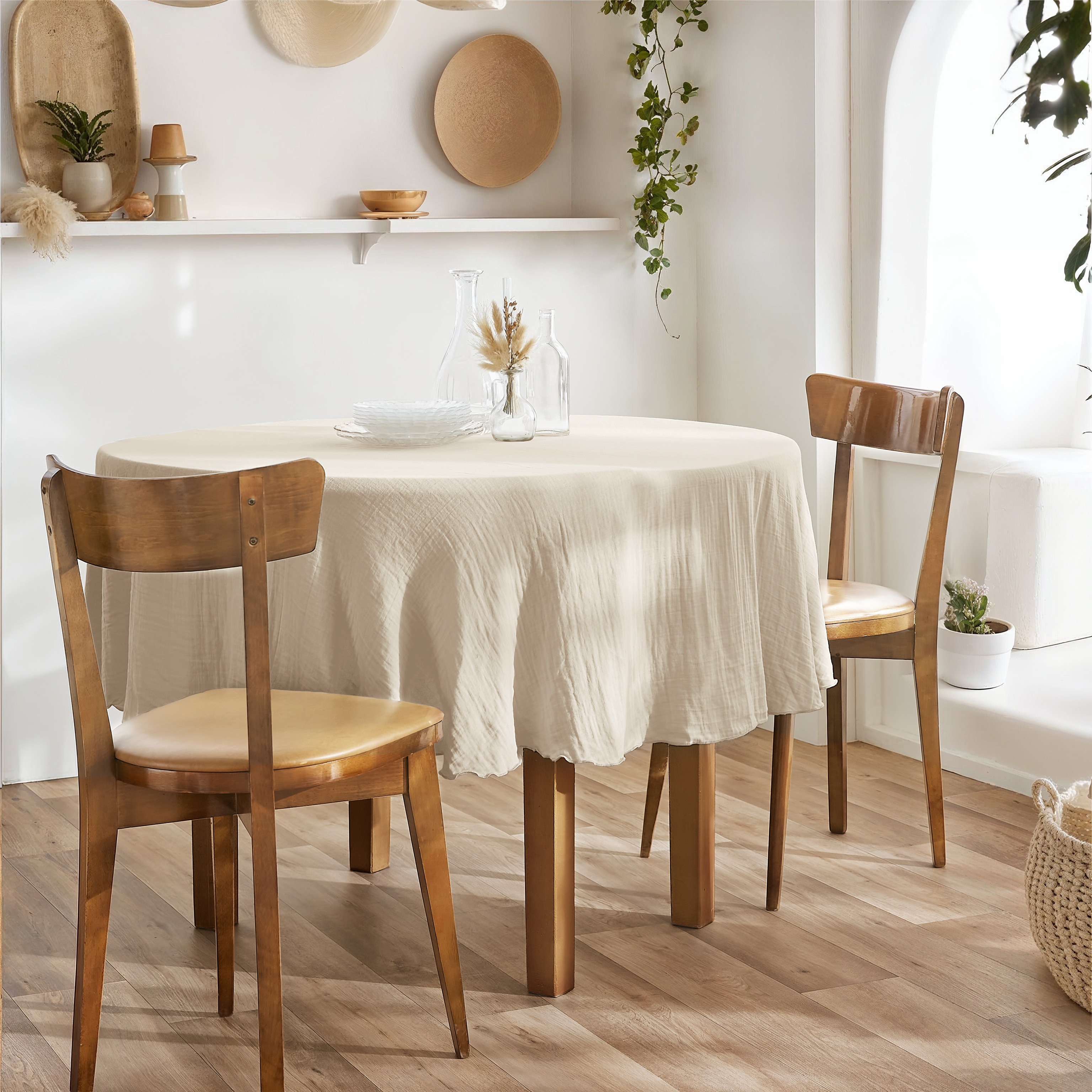 Tovaglia rotonda in garza di cotone (180 cm) Gaia Beige pampa