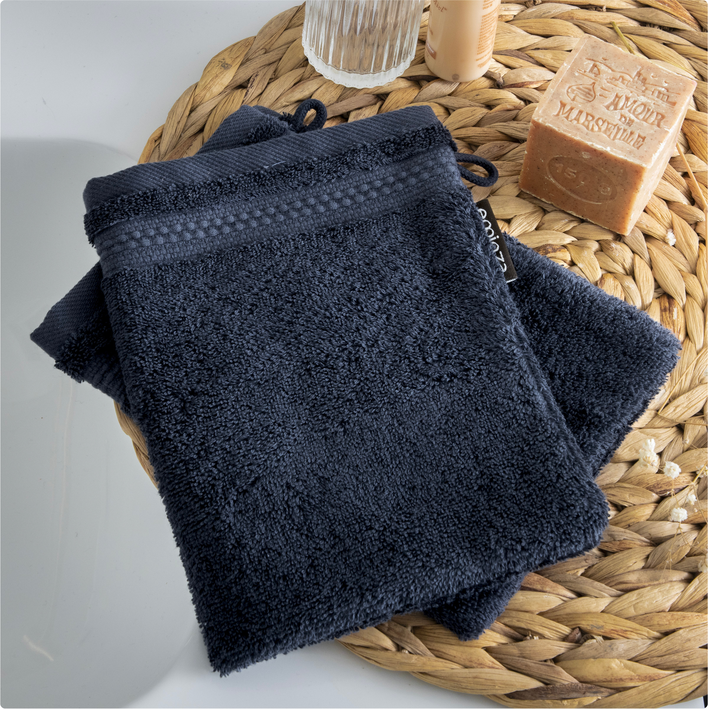 Set di 2 guanti da bagno cotone bio Garance Blu notte 1