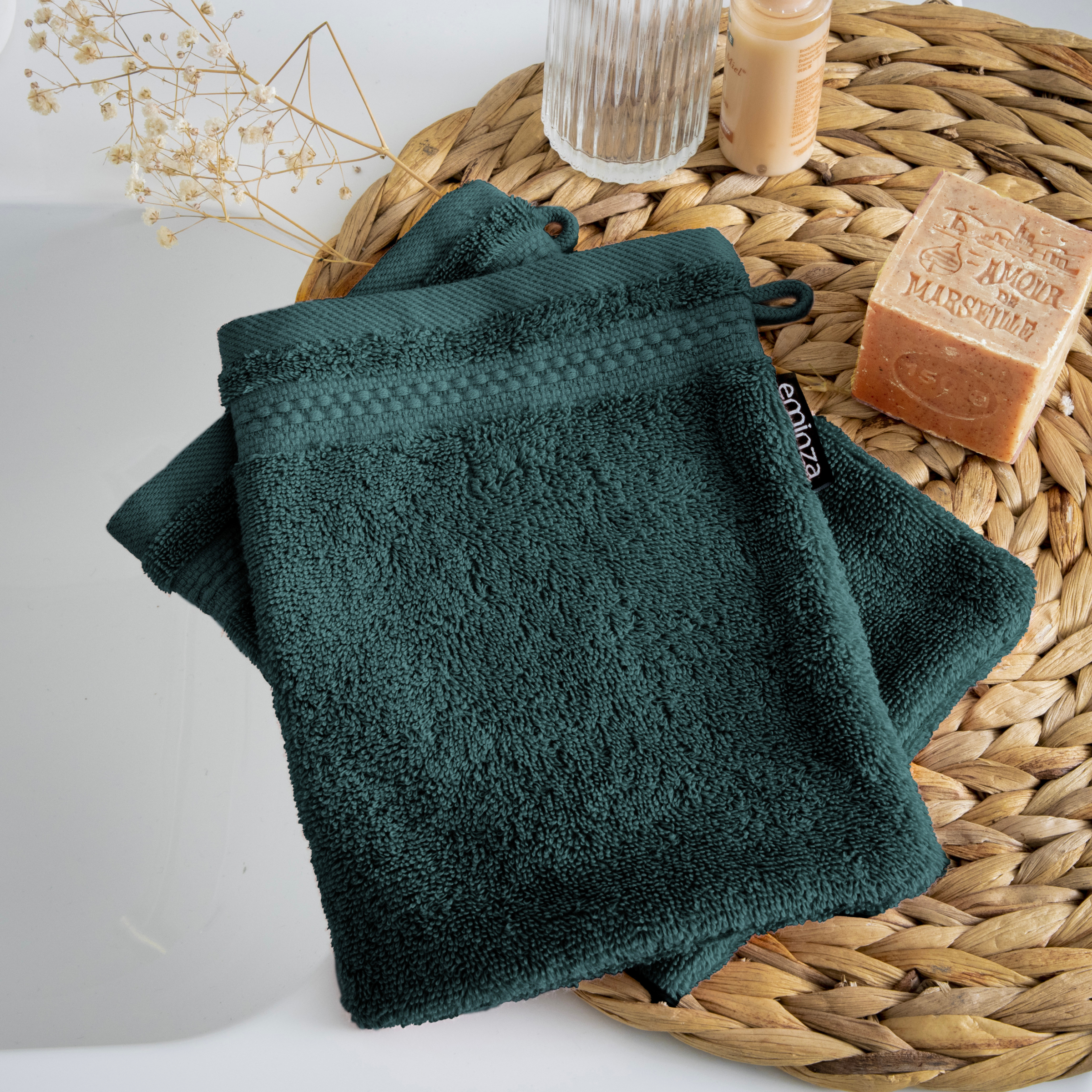 Set di 2 guanti da bagno cotone bio (15 x 21 cm) Méline Verde smeraldo