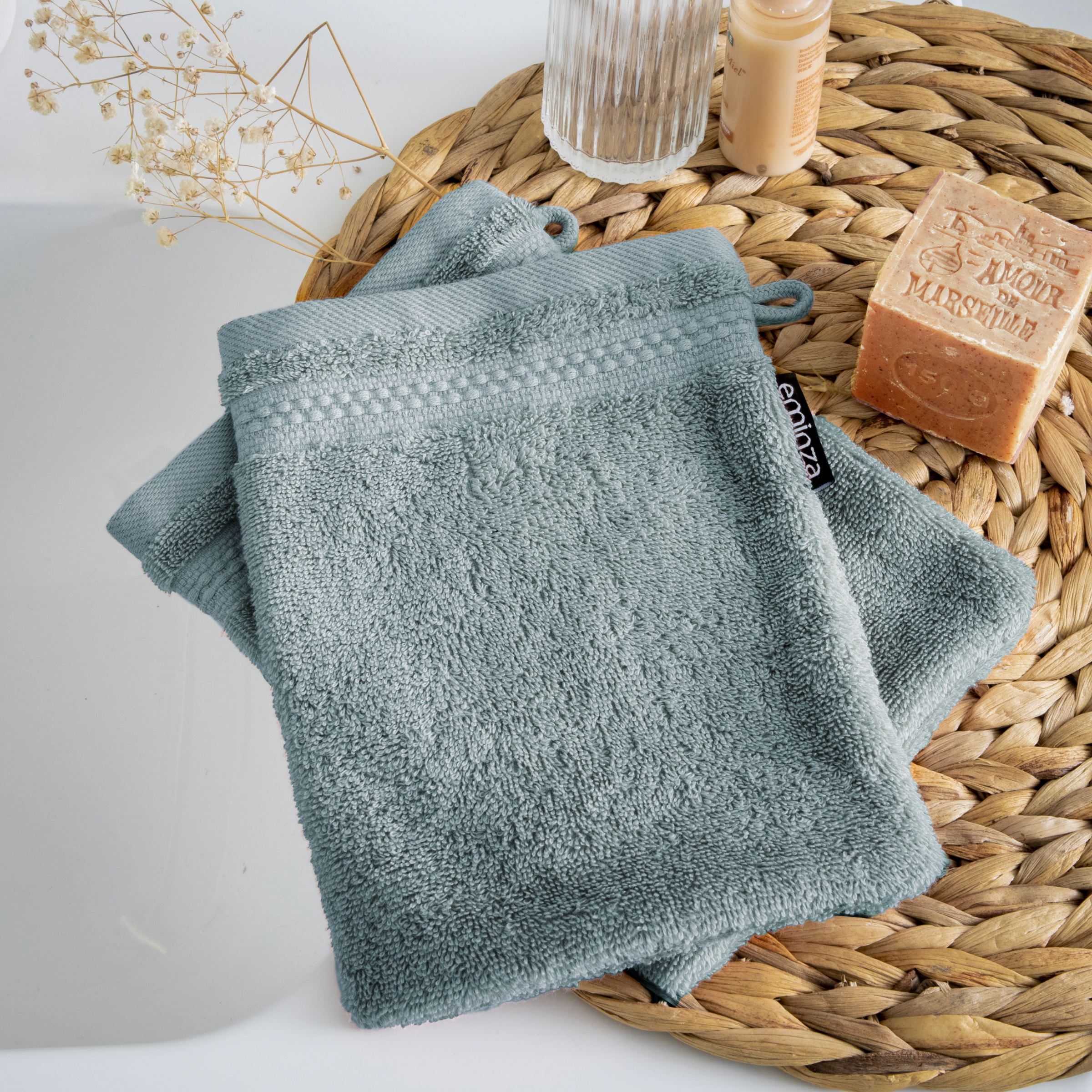 Set di 2 guanti da bagno cotone bio Garance Blu ghiaccio