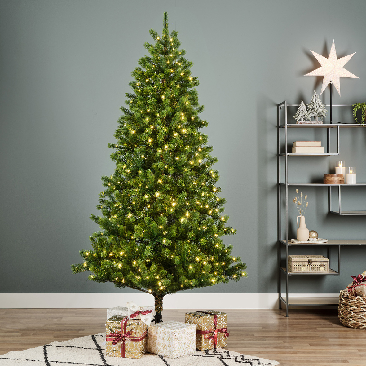 Albero di Natale artificiale luminoso esterno 500 LED H210 cm Ottawa Luxe Verde abete