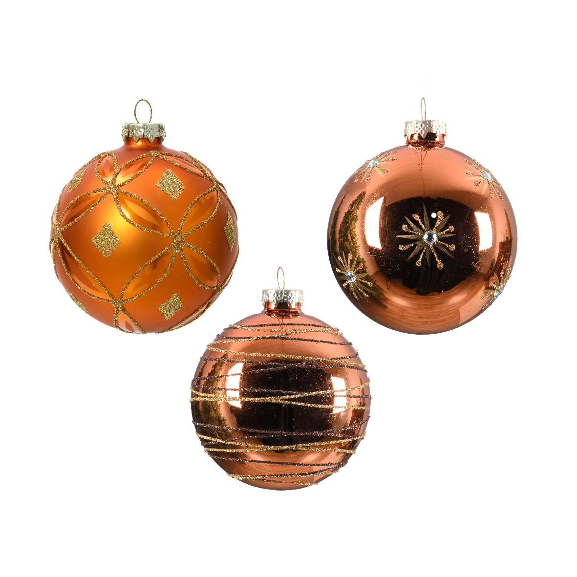 Set di 3 palline di Natale in vetro (D80 mm) Eleganza Zucca