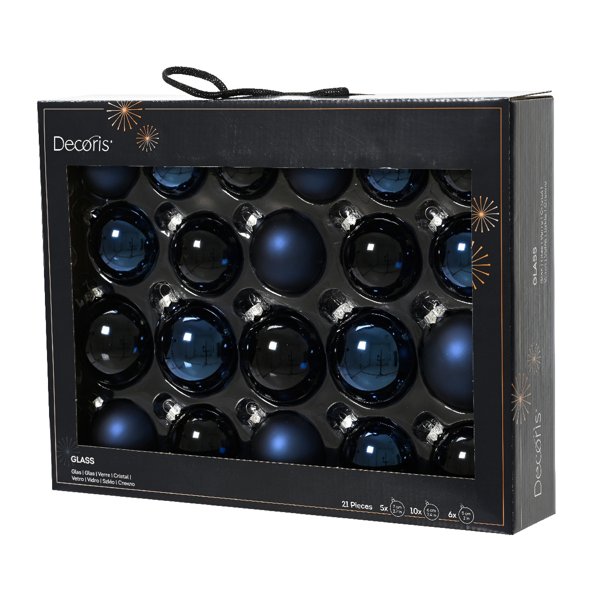 Set di 21 palline di Natale in vetro assortite Cristallo Blu notte