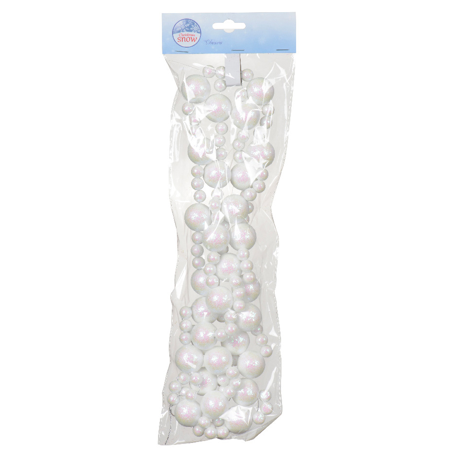 Ghirlanda di perle in mousse (180 cm) Natale Bianco glitterato