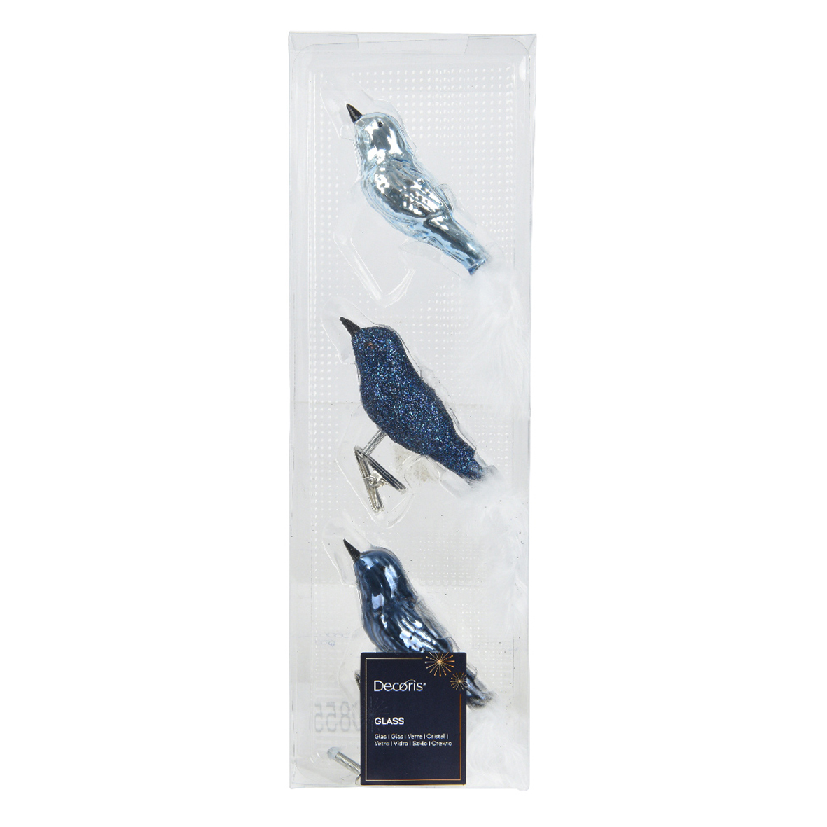 Set di 3 Uccelli in vetro (8 cm) Christmas Bird Blu