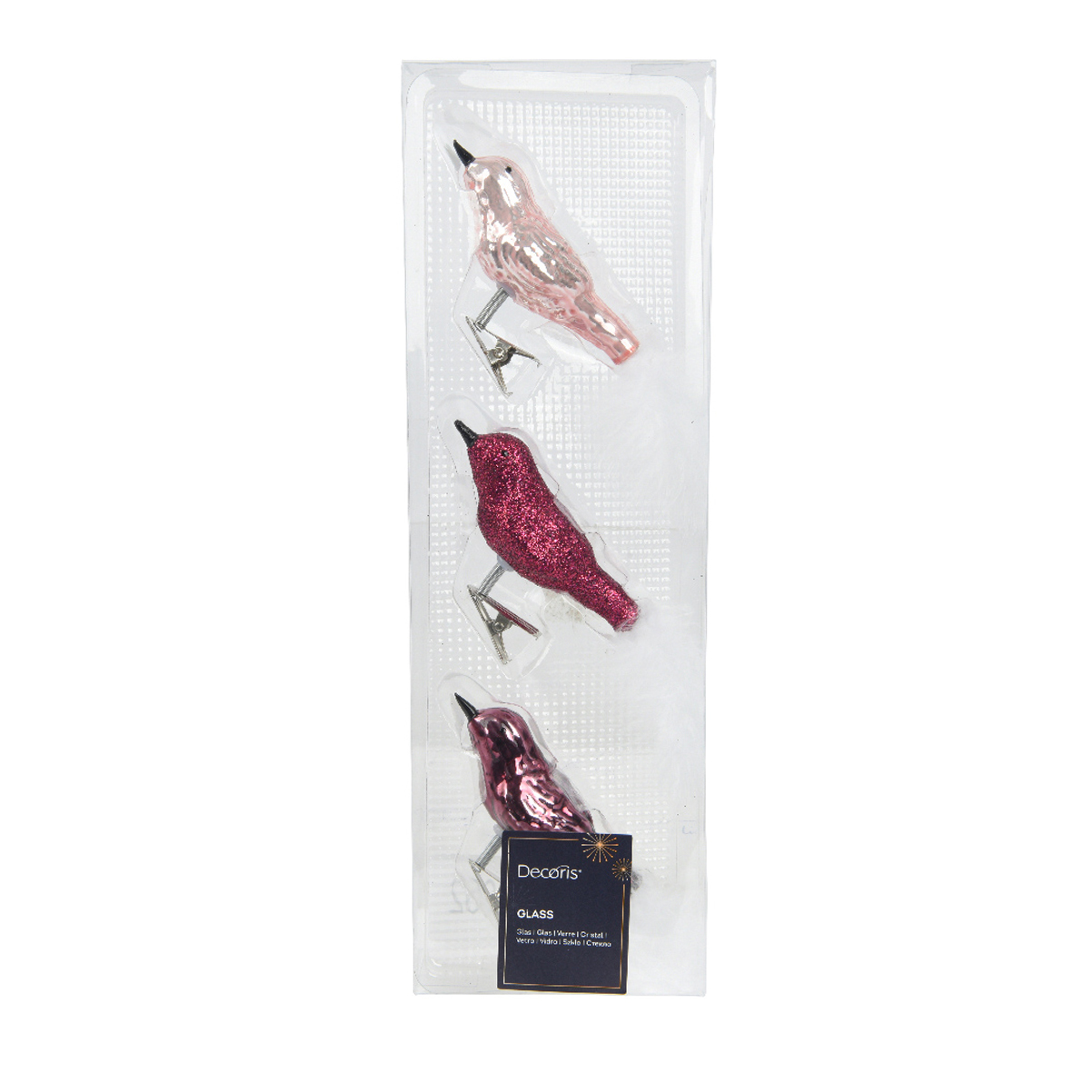 Set di 3 Uccelli in vetro (8 cm) Christmas Bird Rosa