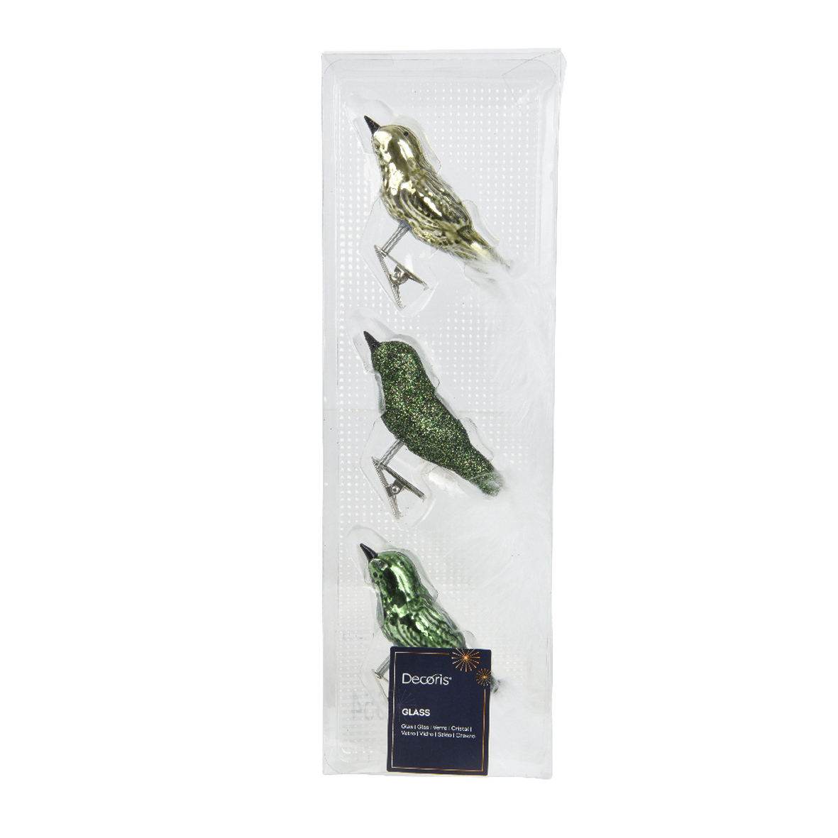 Set di 3 uccelli in vetro (8 cm) Christmas Bird Verde