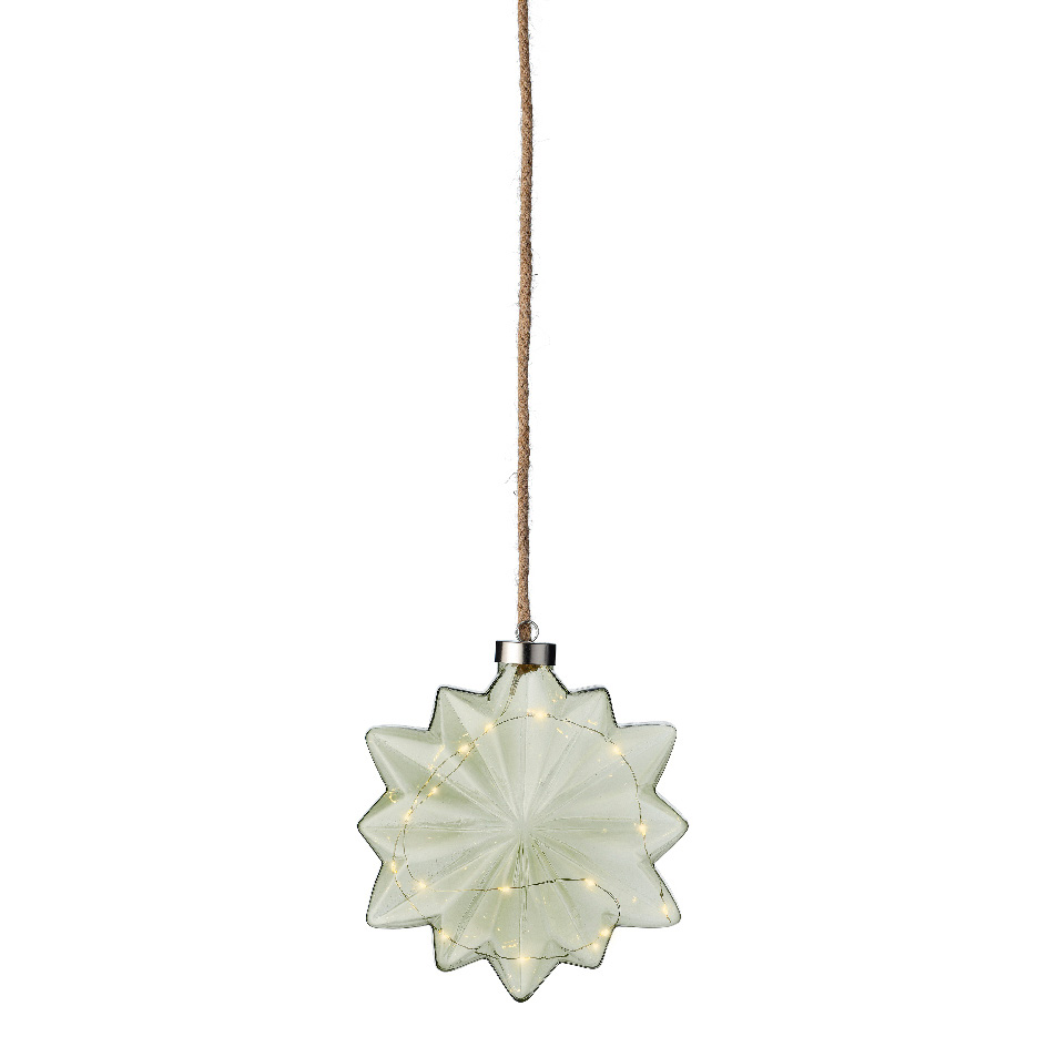 Fiore luminoso in vetro a pile 15 LED (D19 cm) Glassato Tè verde