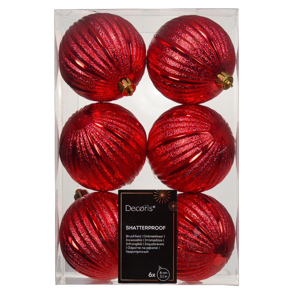 Set di 6 palline di Natale (D80 mm) Glamour Rosso