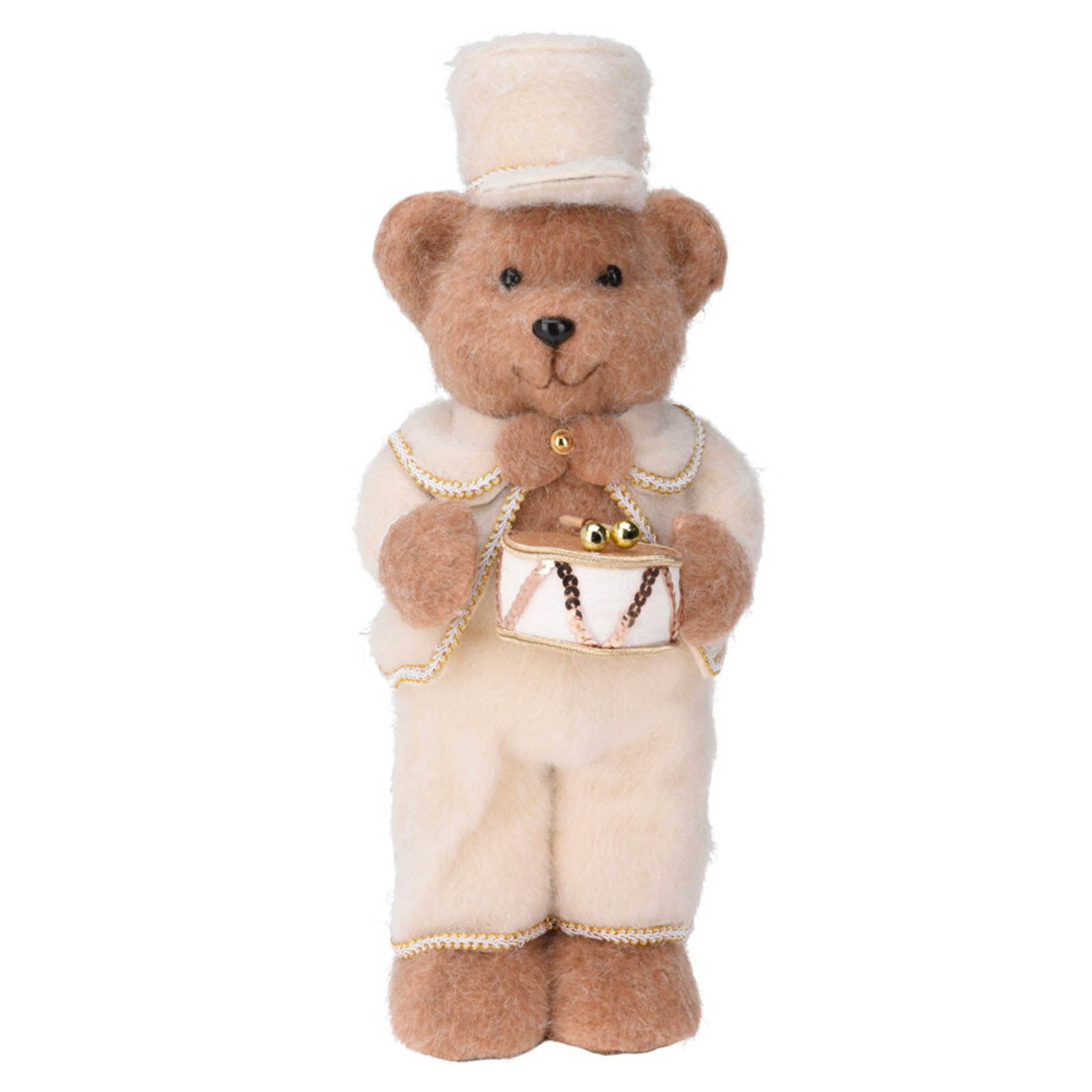 Orso di Natale decorativo (H41 cm) Piccolo tamburo in piedi Crema