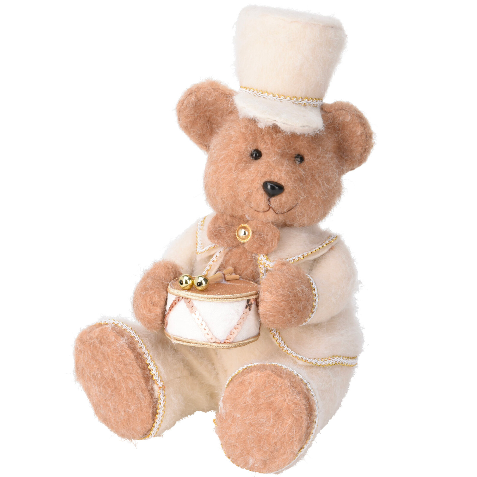 Orso di Natale decorativo (H41 cm) Piccolo tamburo seduto Crema