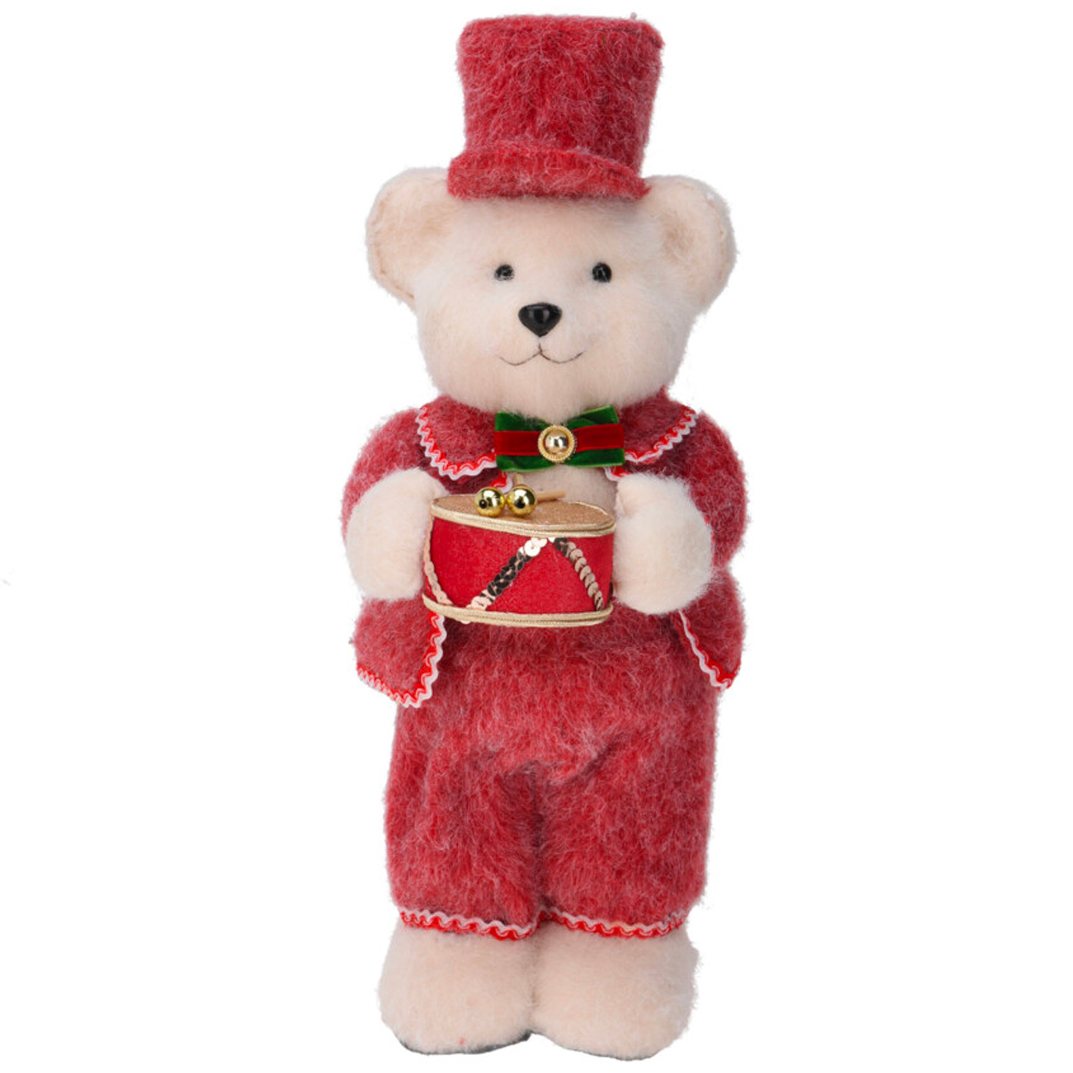 Orso di Natale decorazione (H41 cm) Piccolo tamburo in piedi Rosso