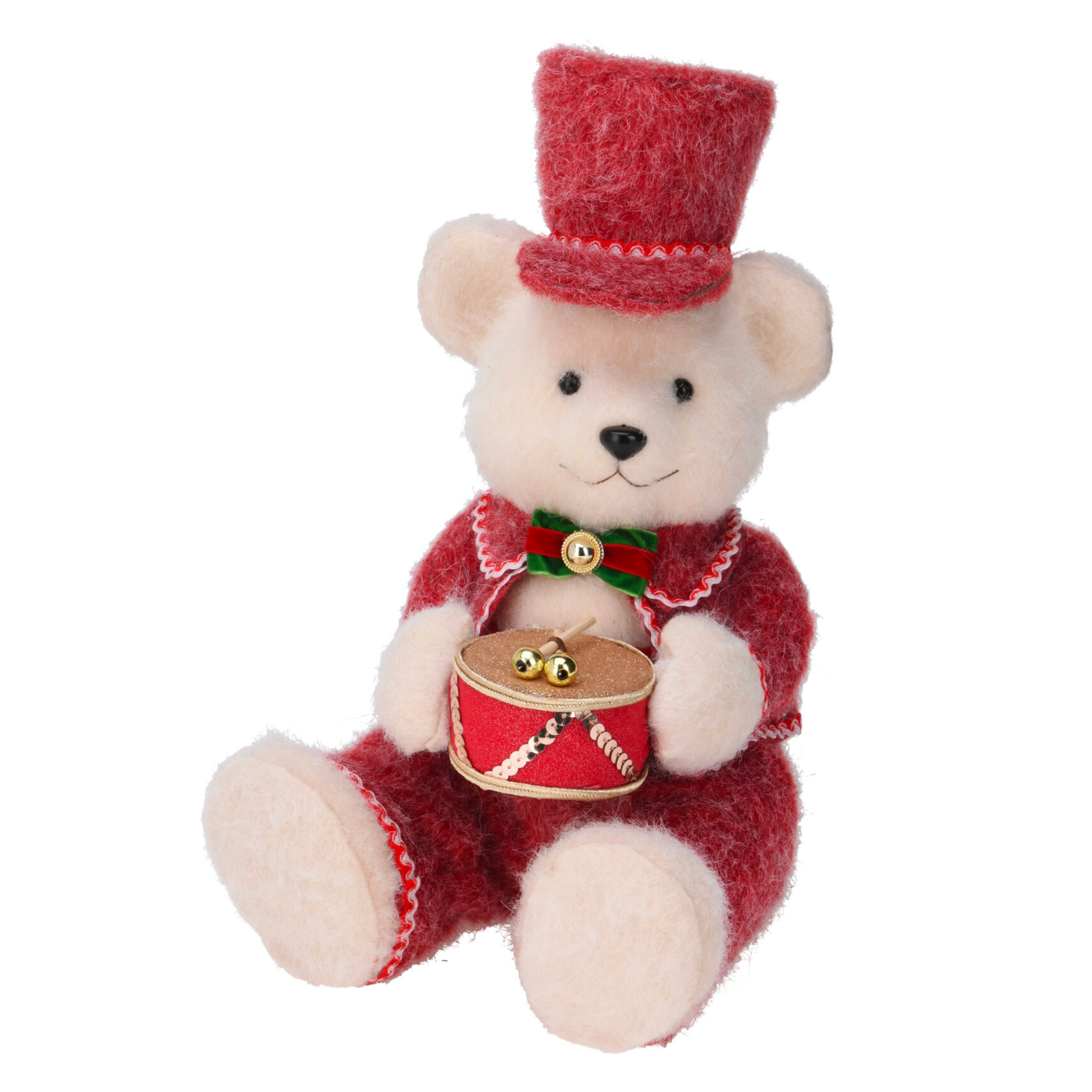 Orso di Natale decorativo (H41 cm) Piccolo tamburo seduto Rosso