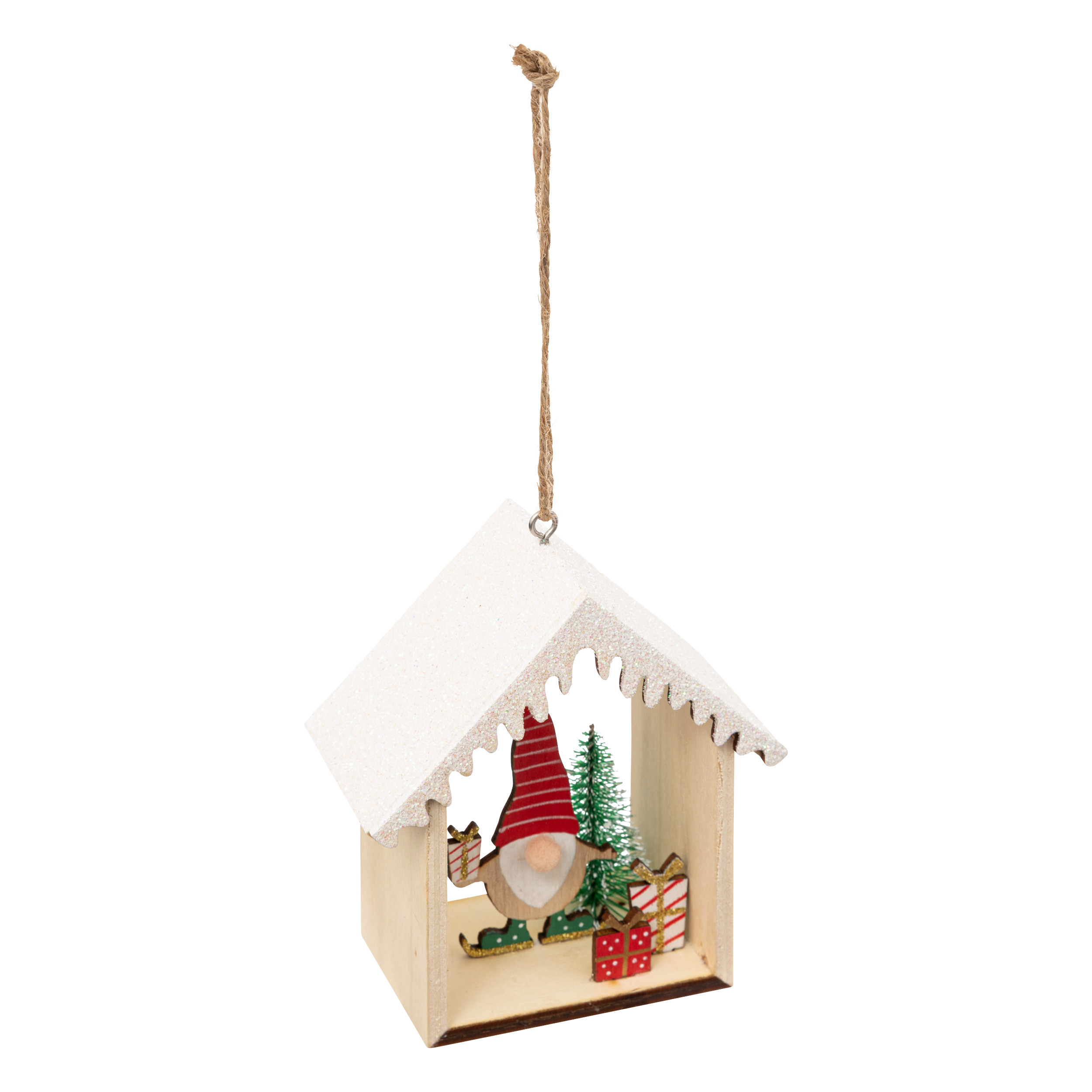 Decorazione da appendere di Natale in legno (H11 cm) Casetta di Folletto glitterato