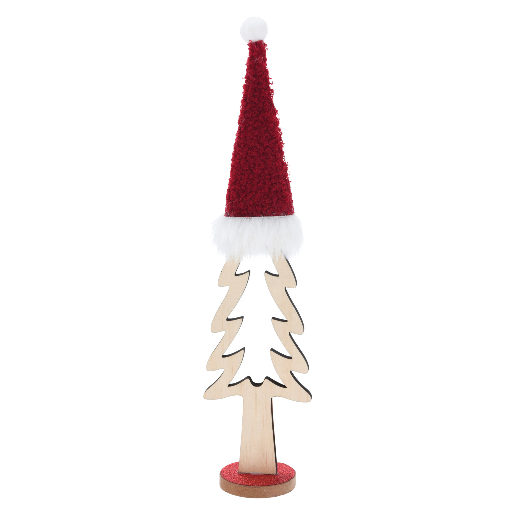 Albero di Natale in legno da posizionare (H33 cm) Cappello Rosso