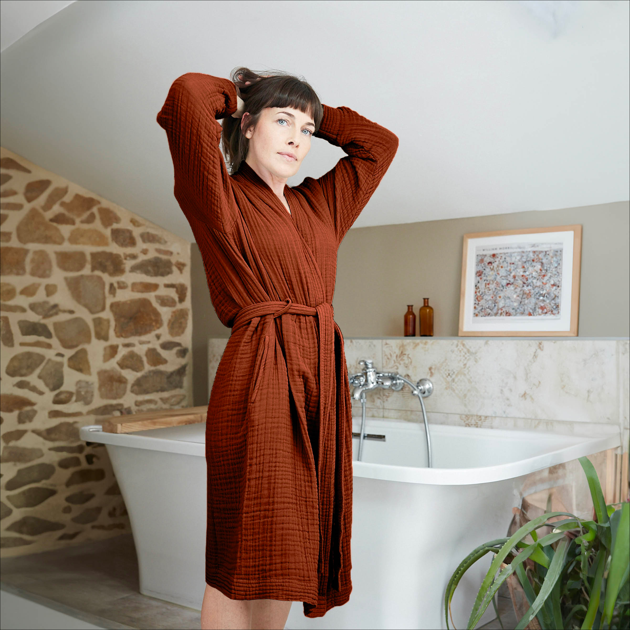 Accappatoio da bagno in garza di cotone L/XL Gaïa Terracotta