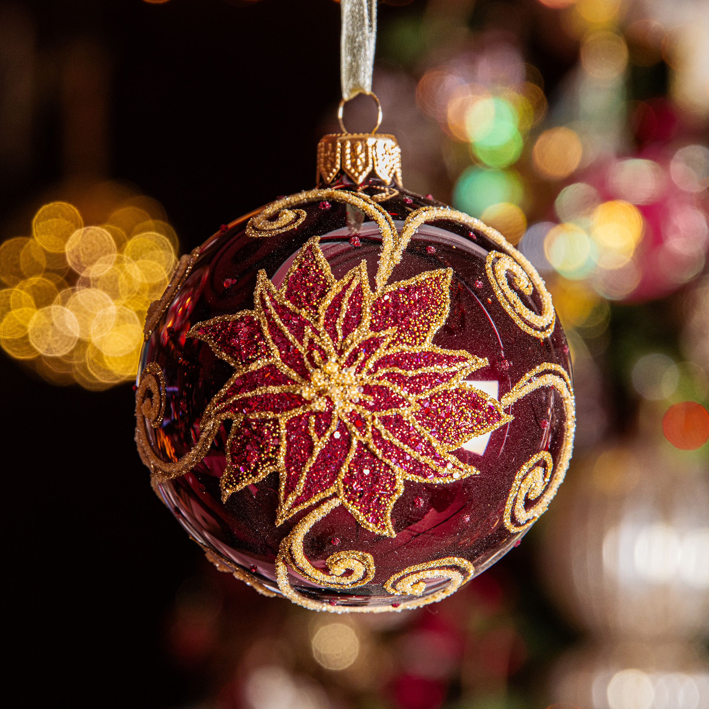 Set di 6 palline di Natale in vetro (D80 mm) Stella di Natale Bordò