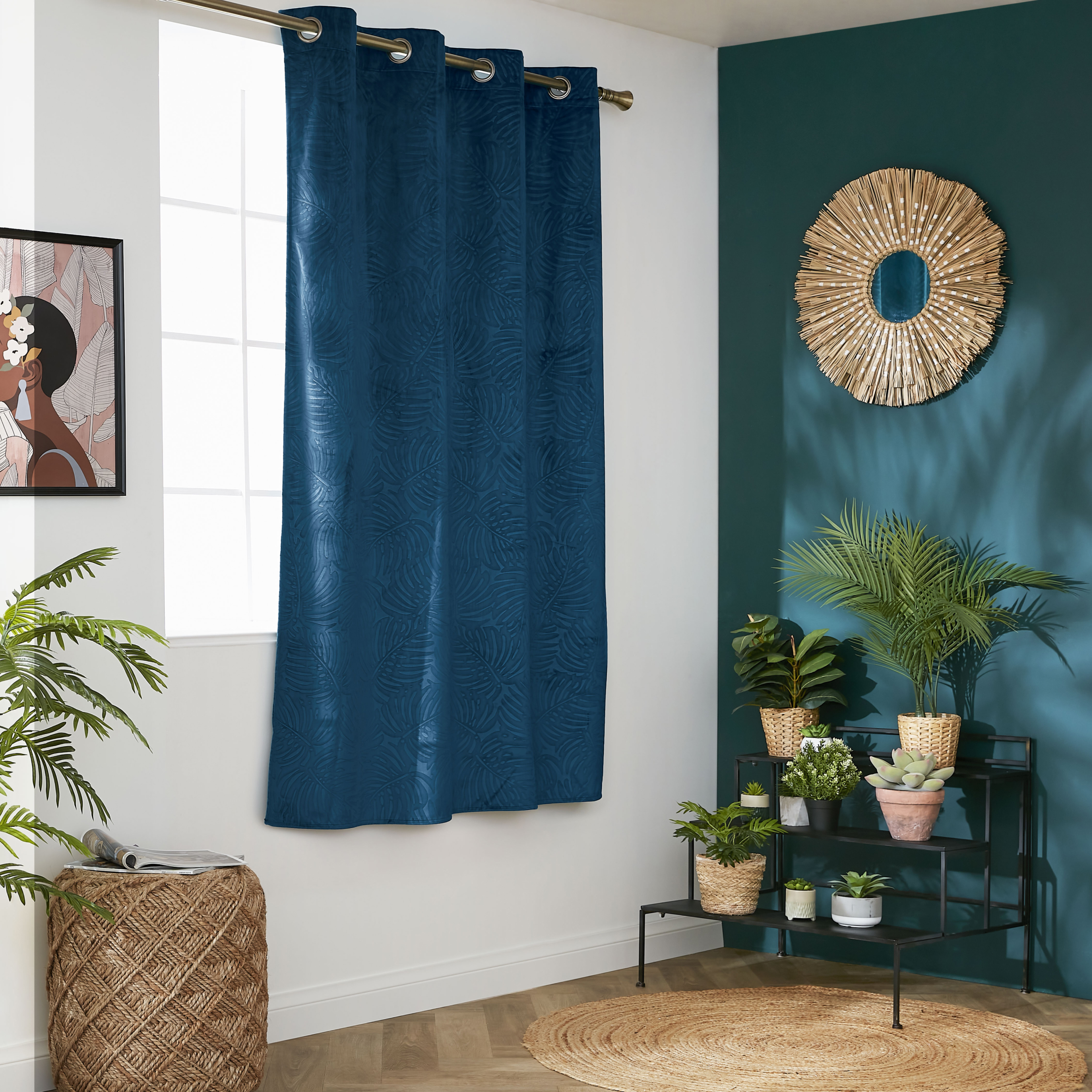 Tenda oscurante velluto (140 x 180 cm) Fern Blu navy