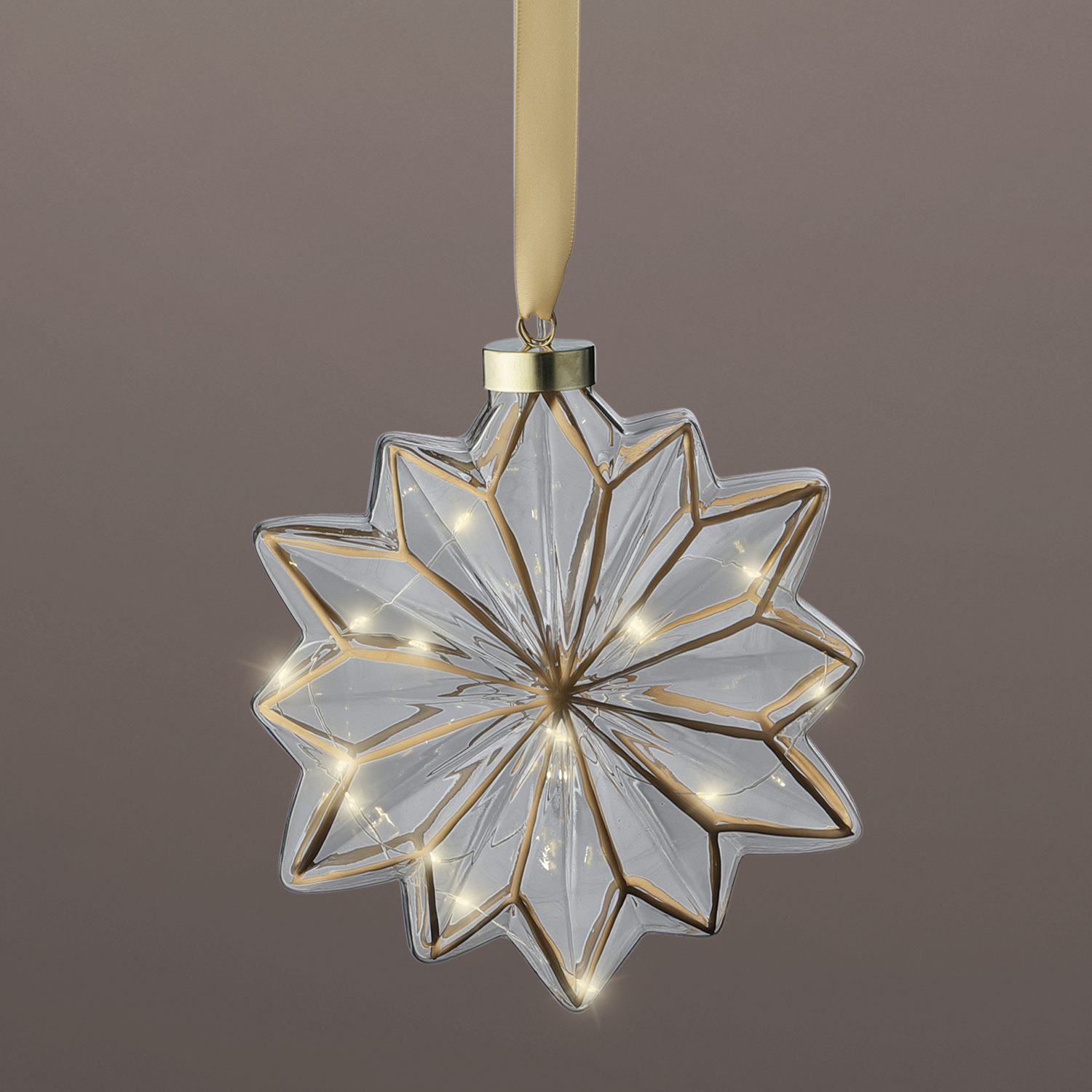 Fiore luminoso in vetro a pile 15 LED (D19 cm) Vintage Oro/bianco caldo