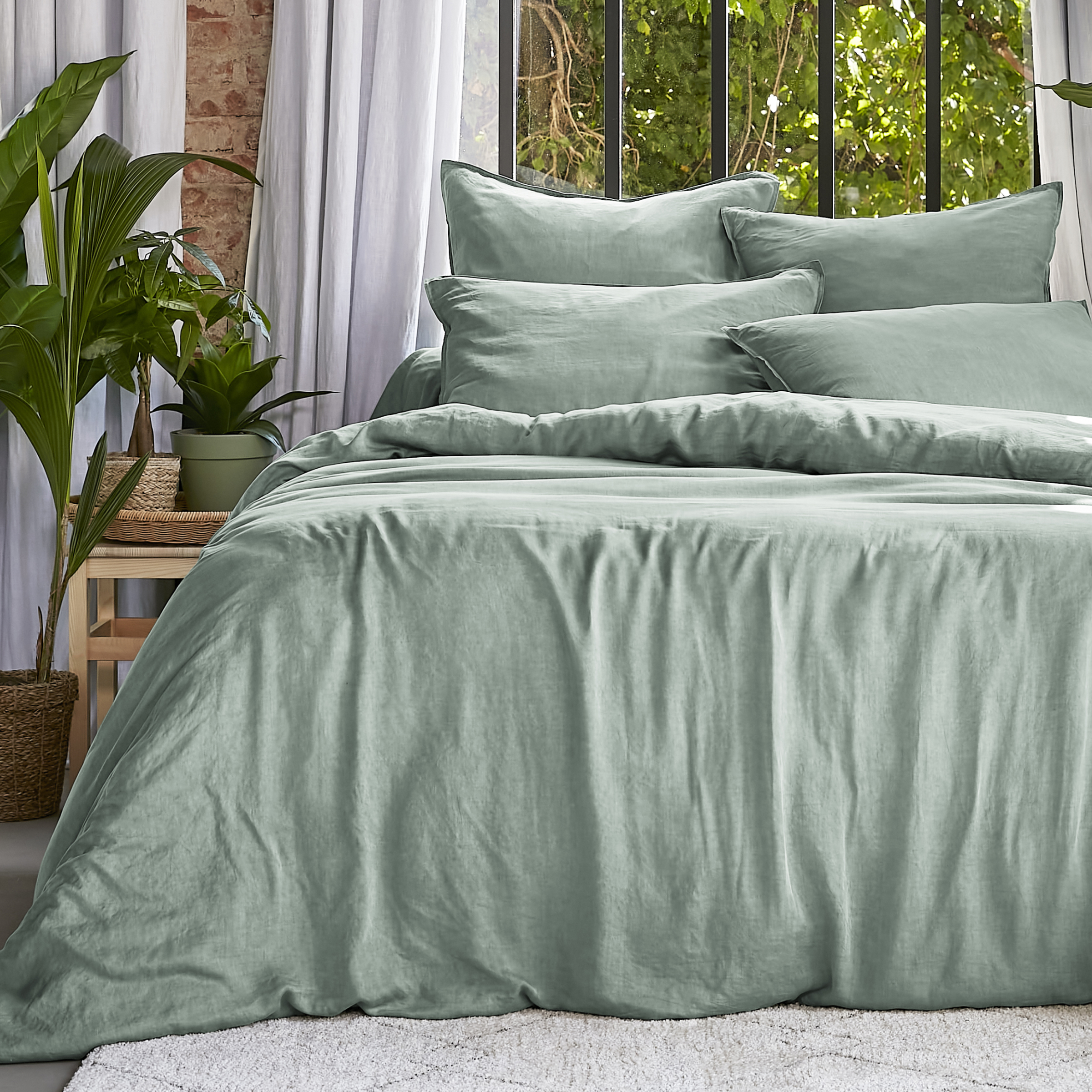 Copripiumino lyocell Tencel™ lavato (200 x 200 cm) Olivia Verde eucalipto