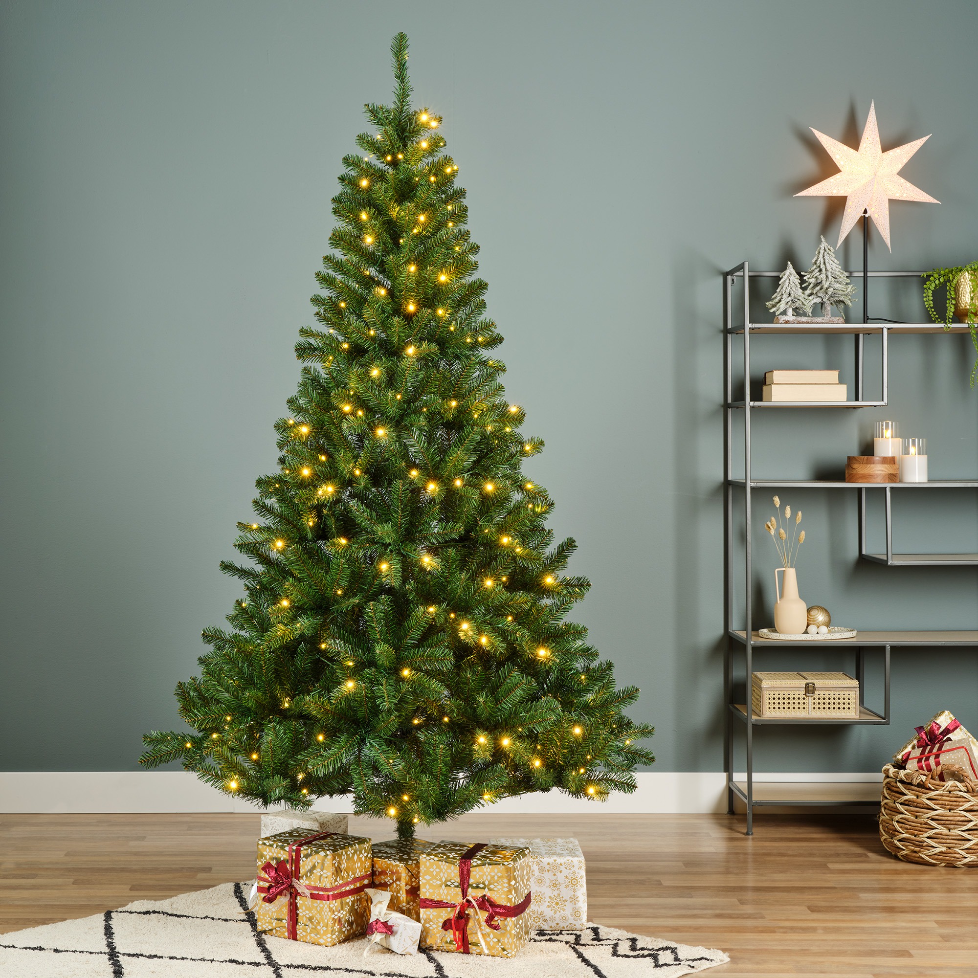 Albero di Natale artificiale luminoso 200 LED H150 cm King Verde abete