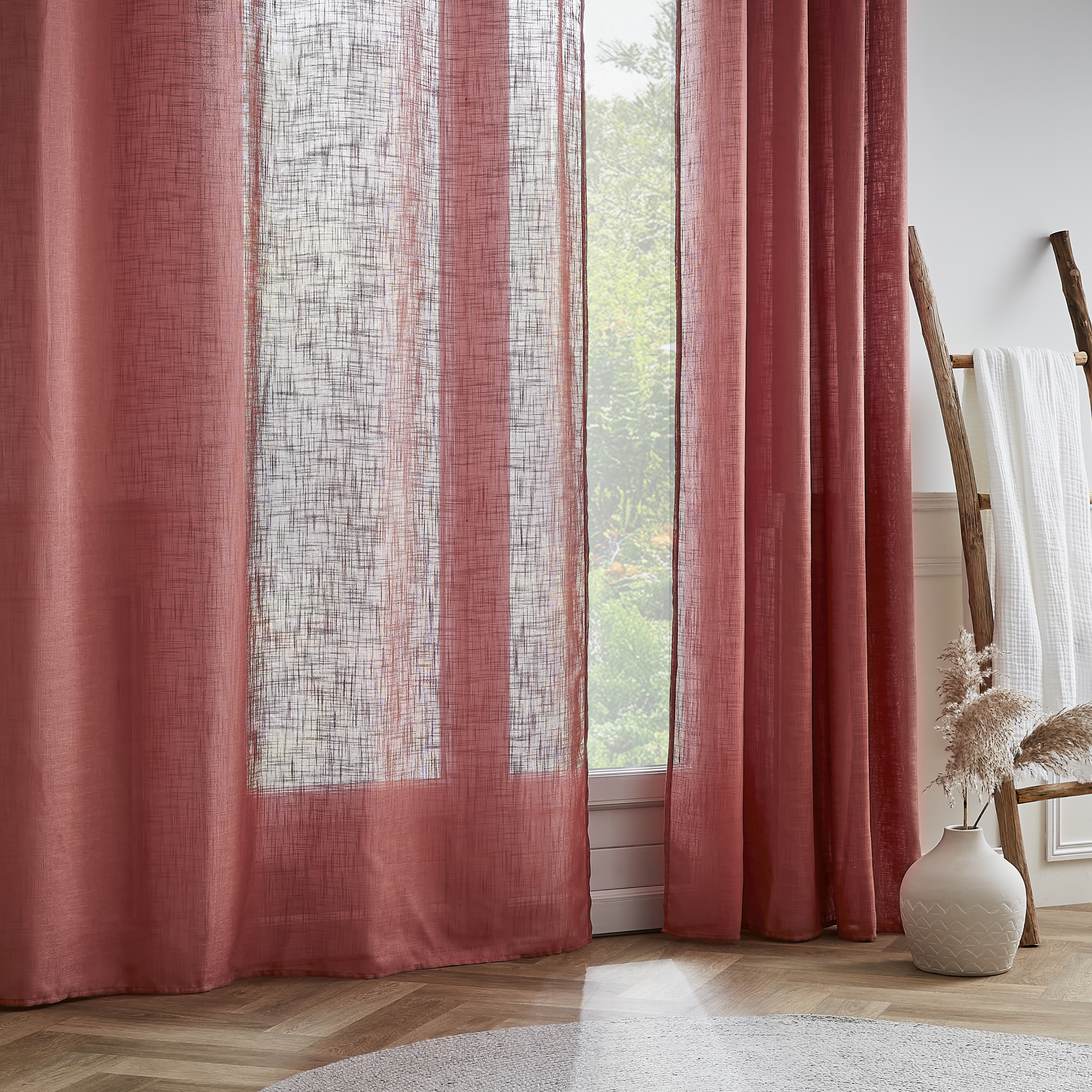 Tenda trasparente con occhielli effetto lino (140 x 240 cm) Robin Terracotta