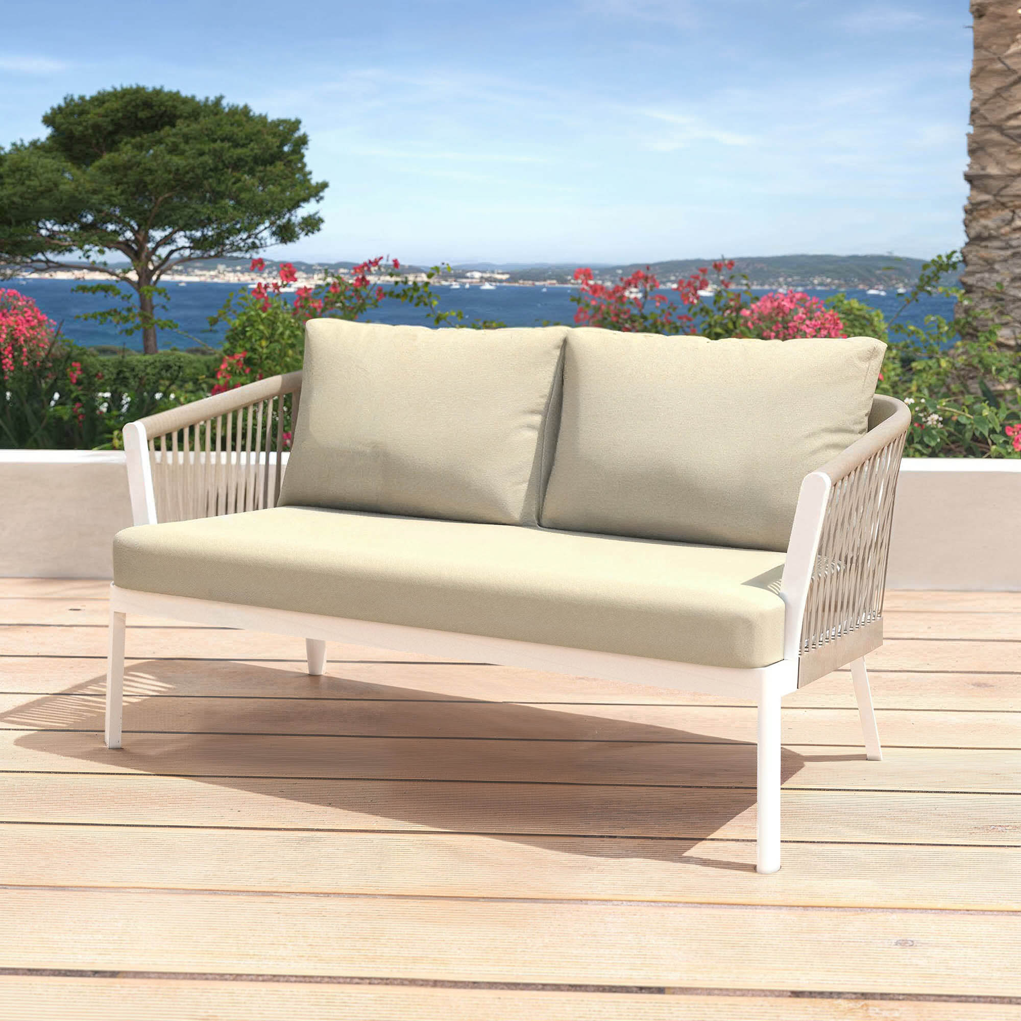 Divano da giardino in alluminio 2 posti Amalfi Bianco e beige