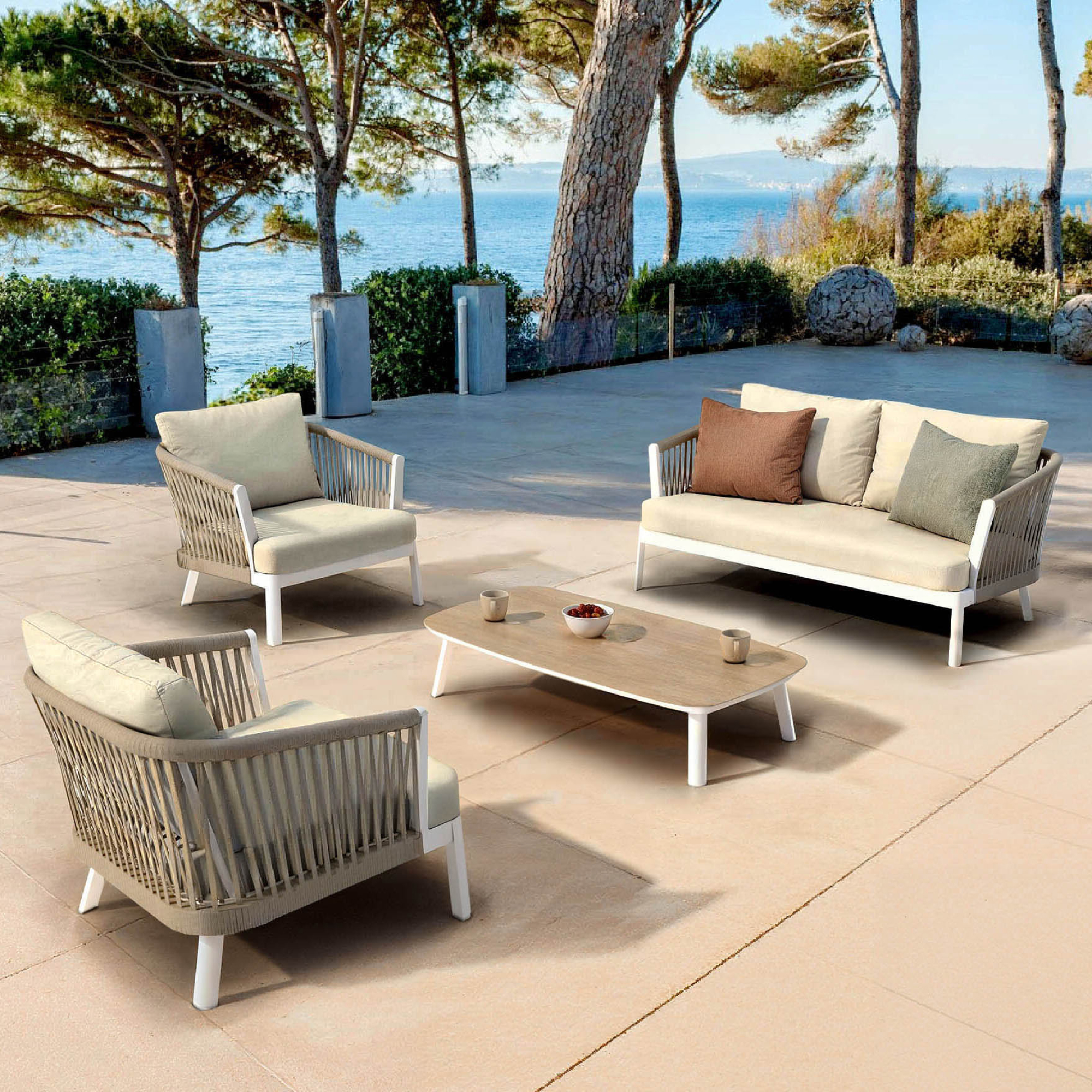 Divano da giardino in alluminio 2 posti Amalfi Bianco e beige