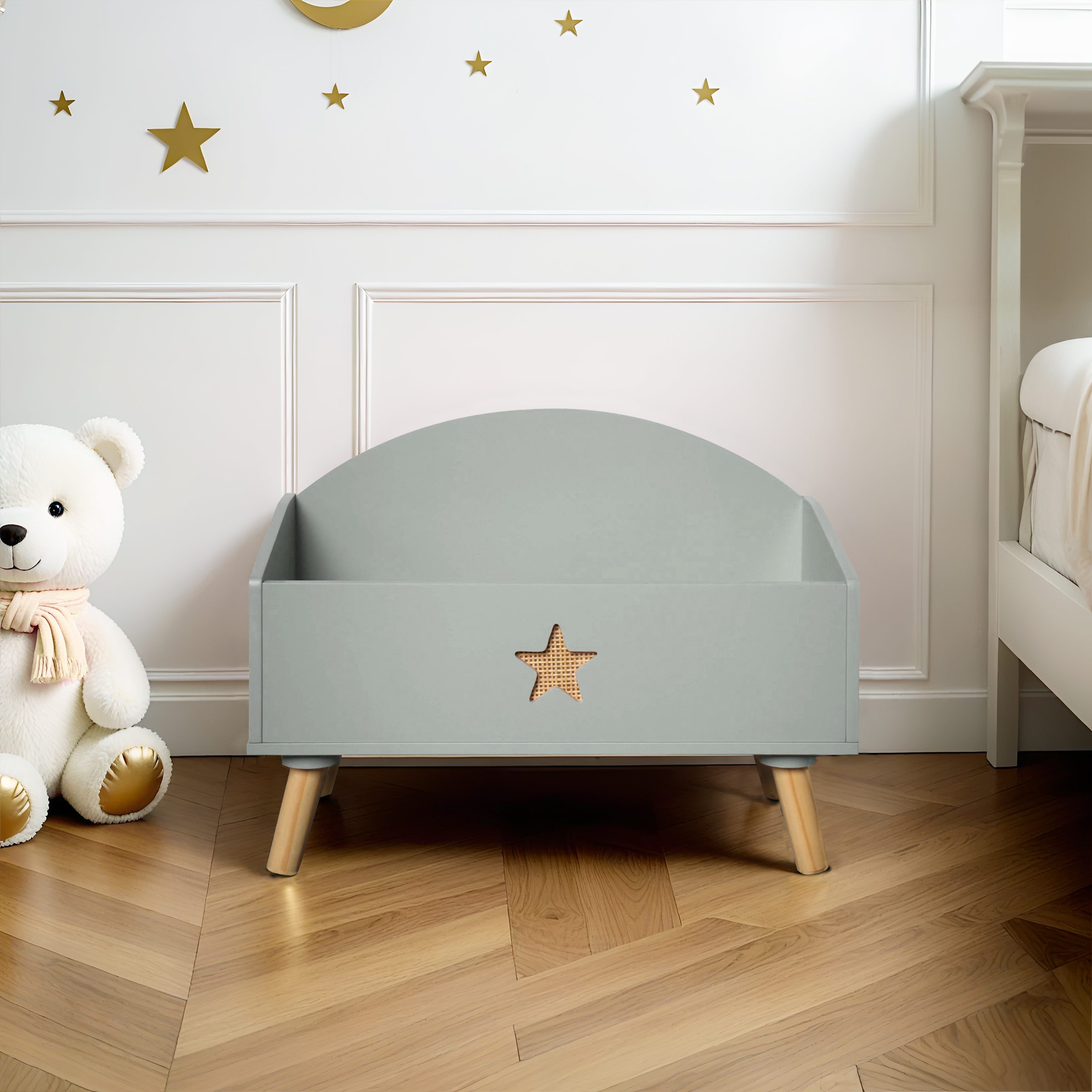 Contenitore porta giocattoli bambino legno (H44 cm) Stars Verde