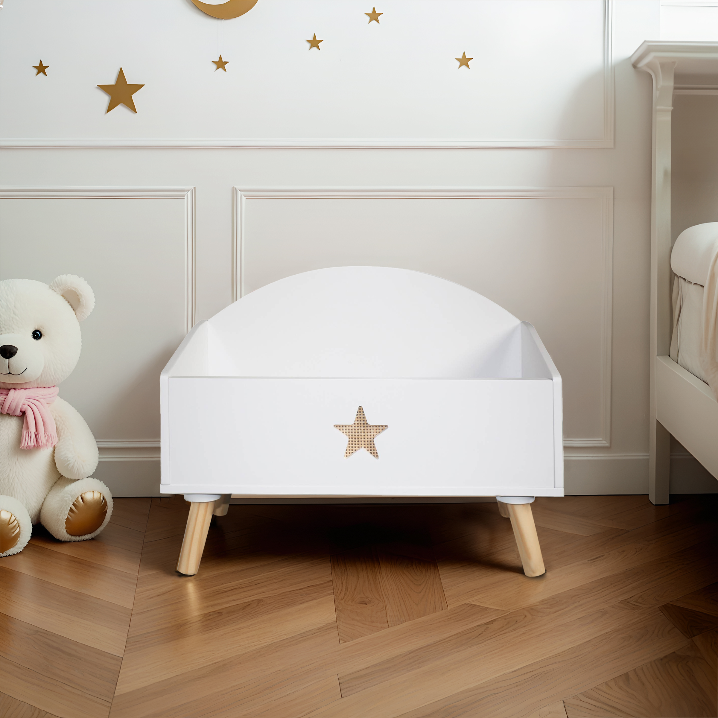 Contenitore porta giocattoli bambino legno (H44 cm) Stars Bianco