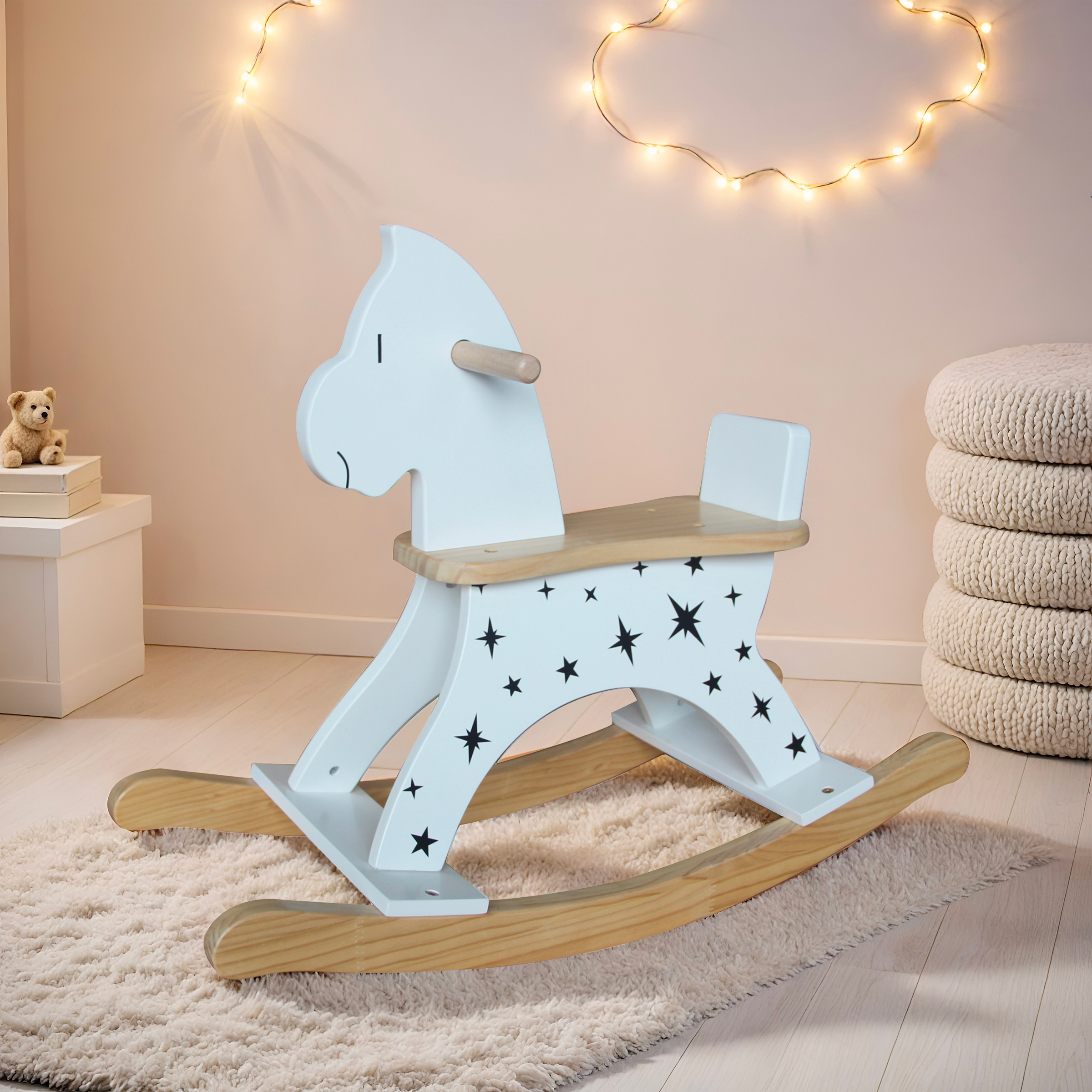 Cavallo a dondolo legno (H53 cm) Stars Bianco